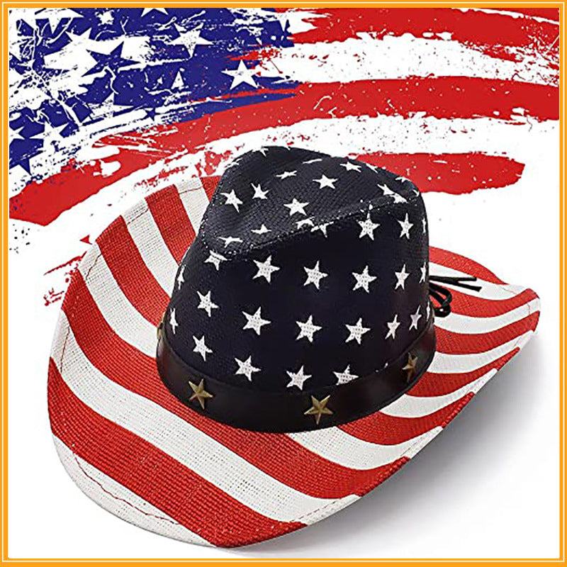 Stars and Stripes Straw Cowboy Hat