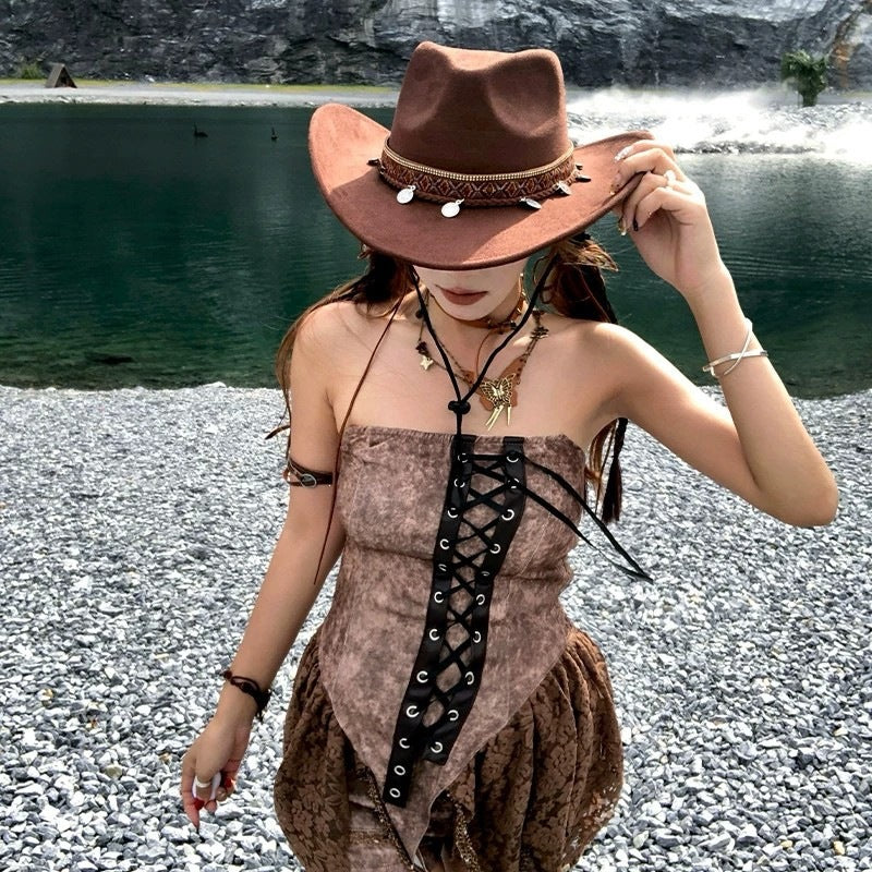 Felt Cowboy Hat with Woven Band and Coin Charms