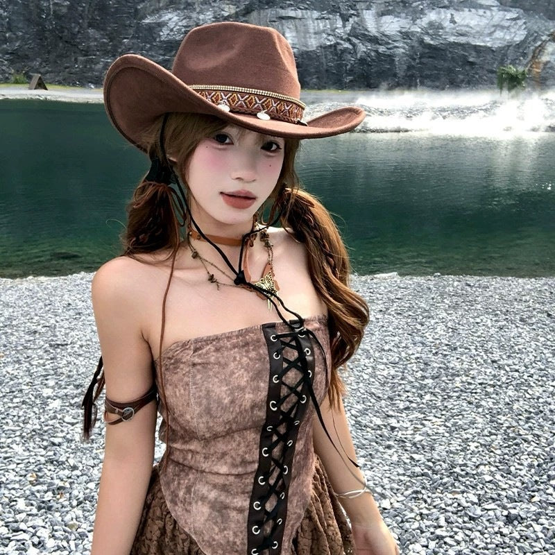 Felt Cowboy Hat with Woven Band and Coin Charms
