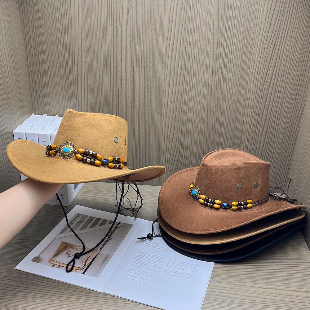 Suede-Look Cowboy Hat with Bead Band