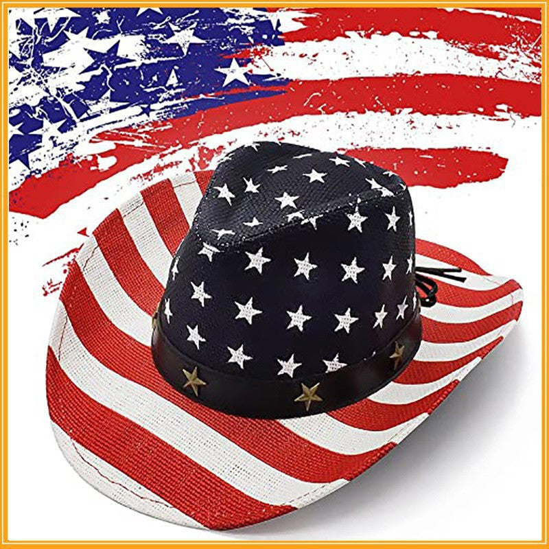 Stars and Stripes Straw Cowboy Hat