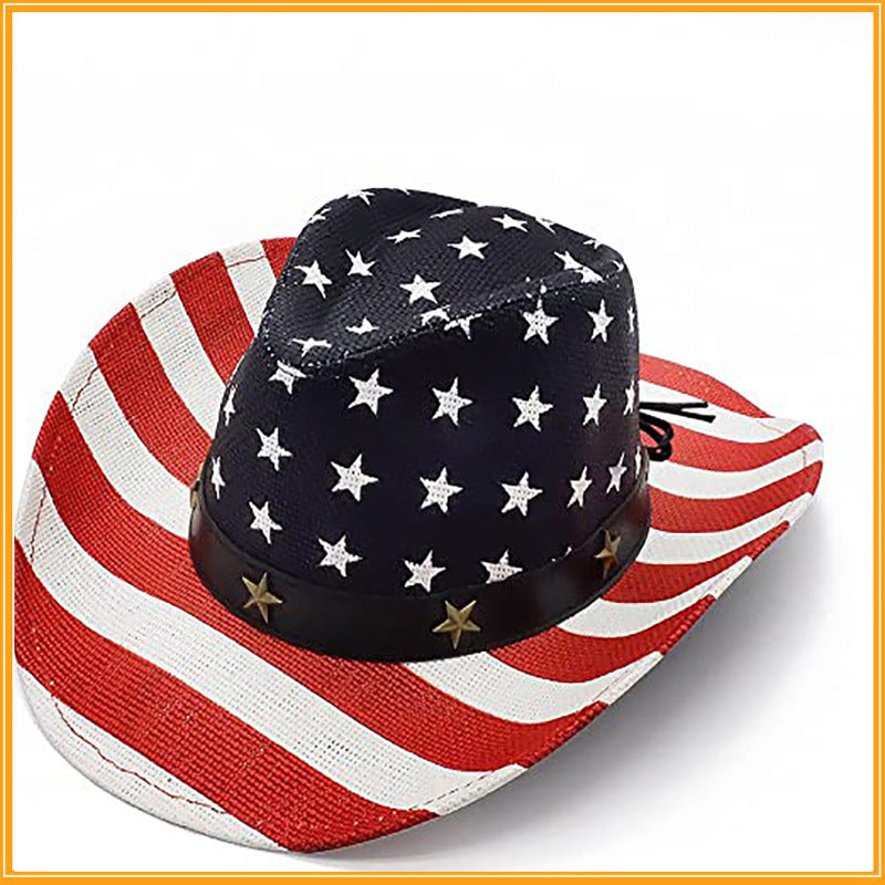 Stars and Stripes Straw Cowboy Hat