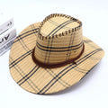 Plaid Straw Cowboy Hat with Rope Band