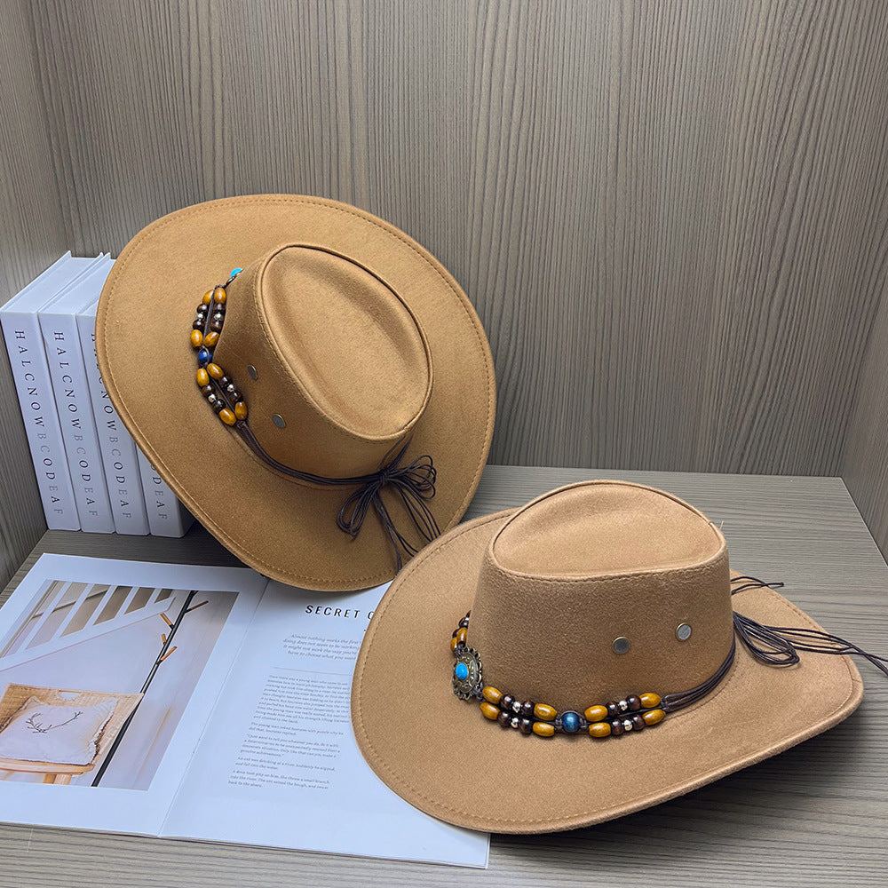 Suede-Look Cowboy Hat with Bead Band