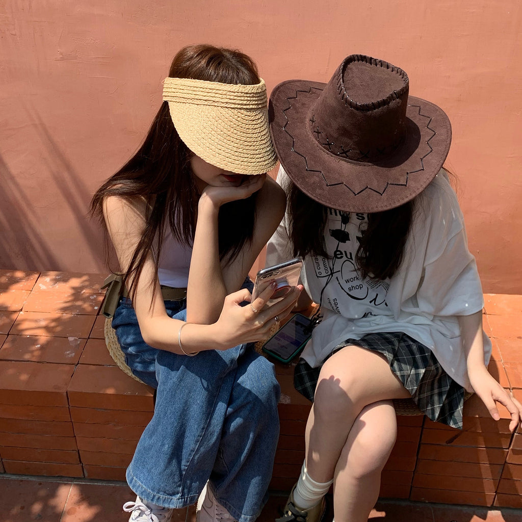 Suede-Look Cowboy Hat with Stitched Brim