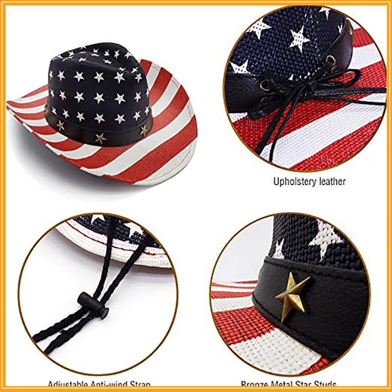 Stars and Stripes Straw Cowboy Hat