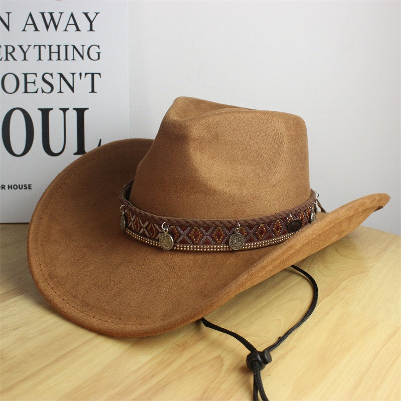 Felt Cowboy Hat with Woven Band and Coin Charms