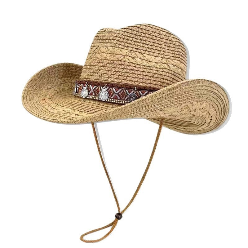 Braided Straw Western Hat with Charm Band