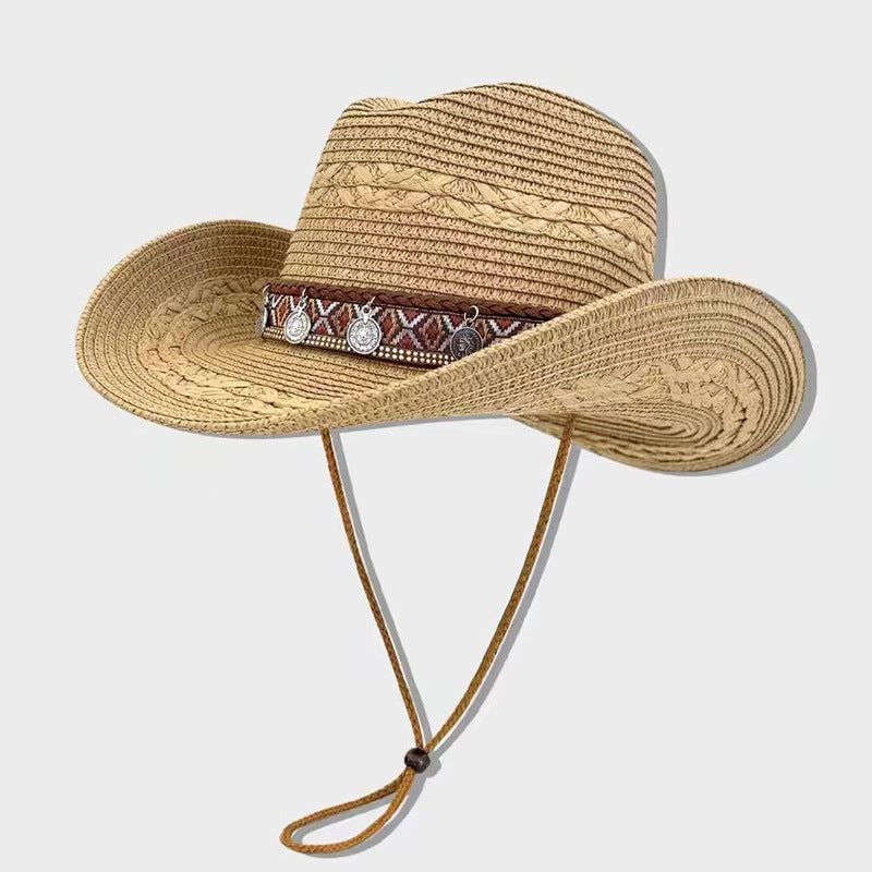 Braided Straw Western Hat with Charm Band