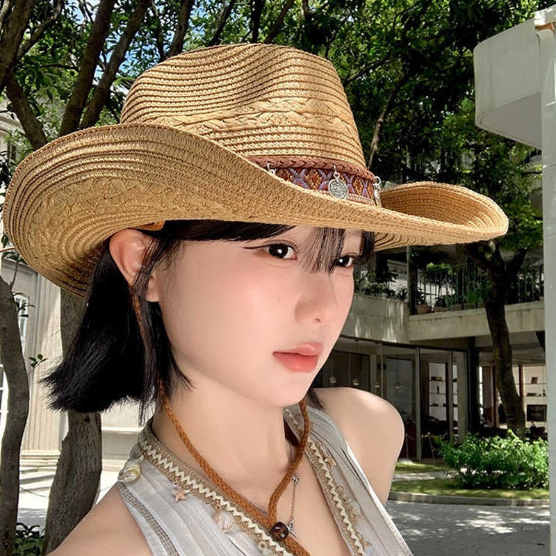 Braided Straw Western Hat with Charm Band