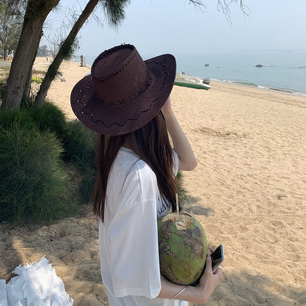 Suede-Look Cowboy Hat with Stitched Brim