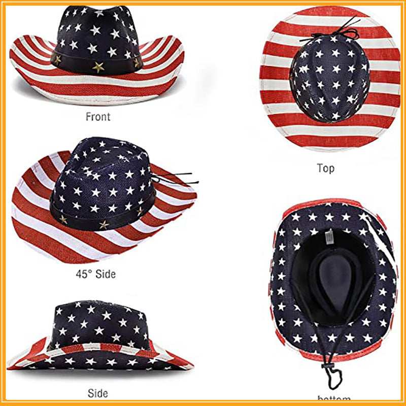Stars and Stripes Straw Cowboy Hat
