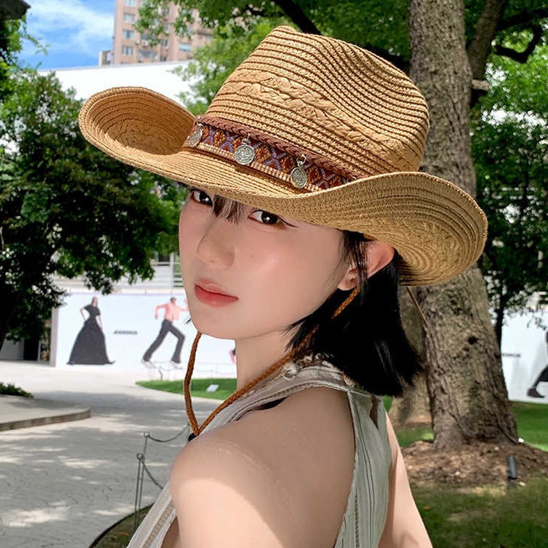 Braided Straw Western Hat with Charm Band