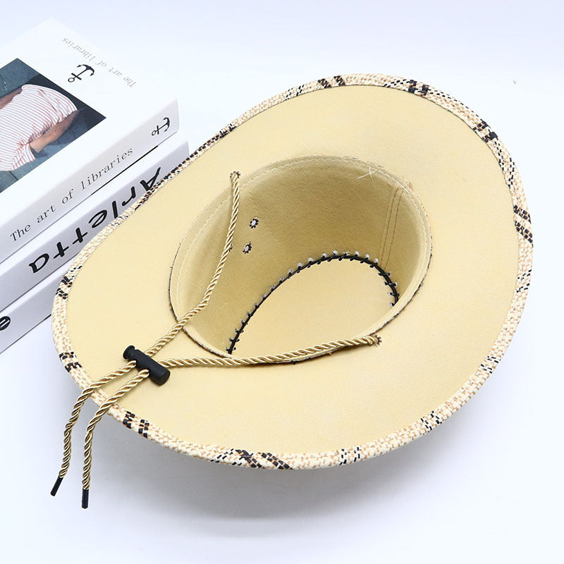 Plaid Straw Cowboy Hat with Rope Band