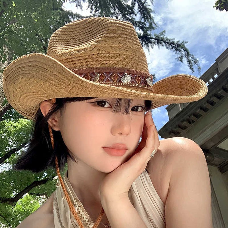 Braided Straw Western Hat with Charm Band